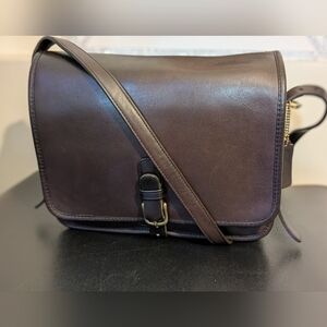 Coach VTG 80 Buckled Saddle Pouch Crossbody Brown Leather Bag FREE PURSE PILLOW